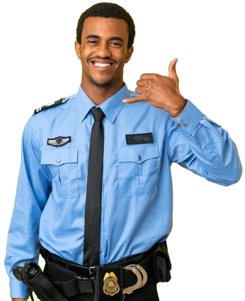 Porteiro de uniforme sorrindo